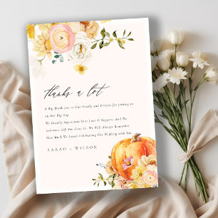 Rustic Floral Orange Autumn Pumpkin Wedding Thank You Card