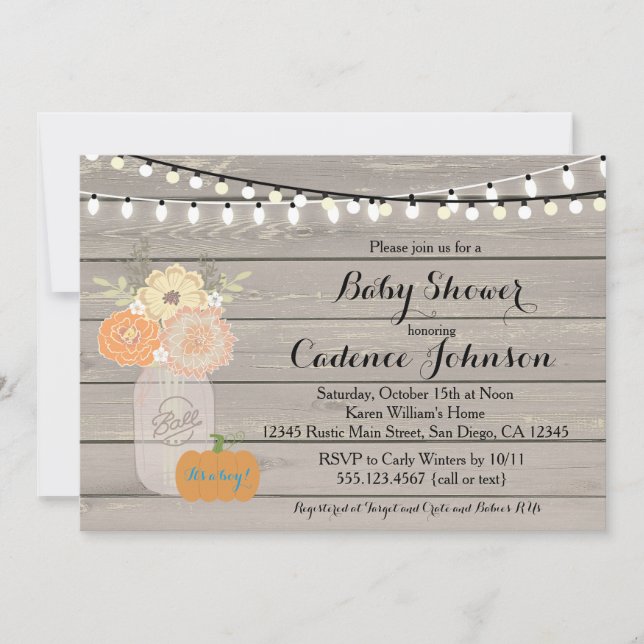 Rustic Floral Orange Yellow Boy Baby Shower Invite (Front)