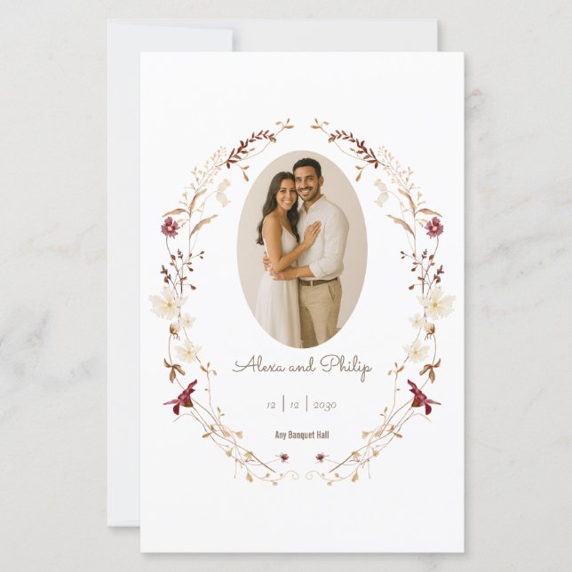 Rustic Floral Oval Photo Botanical Wreath Program (Front)