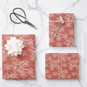 Rustic Floral Pattern on Terracotta Wrap Wrapping Paper Sheets