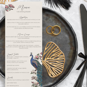 Rustic Floral Peacock Bird Wedding Menu
