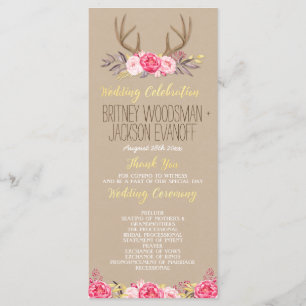 Rustic Floral Peony & Deer Antler Wedding Programs