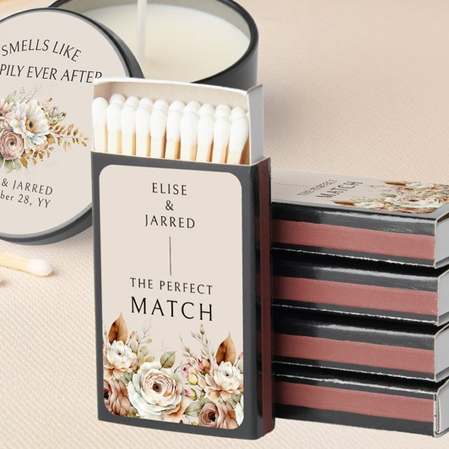 Rustic Floral Perfect Match Wedding Matches (Wedding favor matches from the Rustic Brown Floral wedding collection by Darling & May)