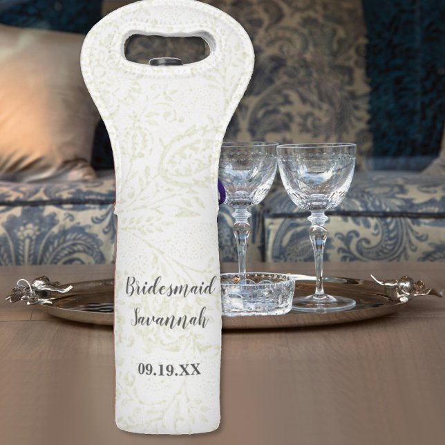 Rustic Floral Personalized Wedding Wine Bag (Creator Uploaded)