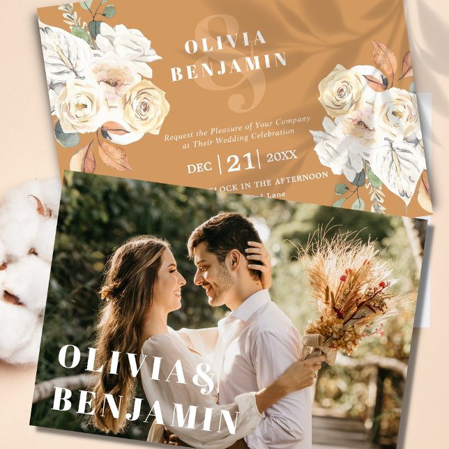 Rustic Floral Photo Autumn and Winter Wedding Invitation (Creator Uploaded)