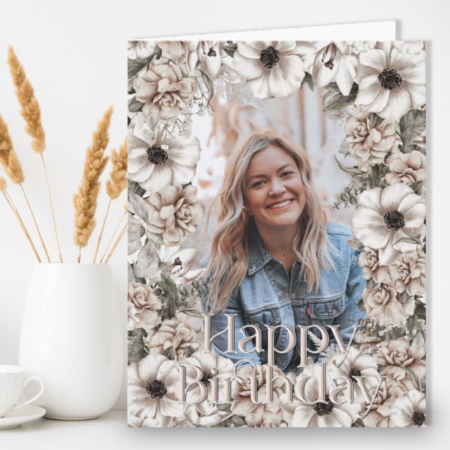 Rustic Floral Photo Birthday Card (Creator Uploaded)