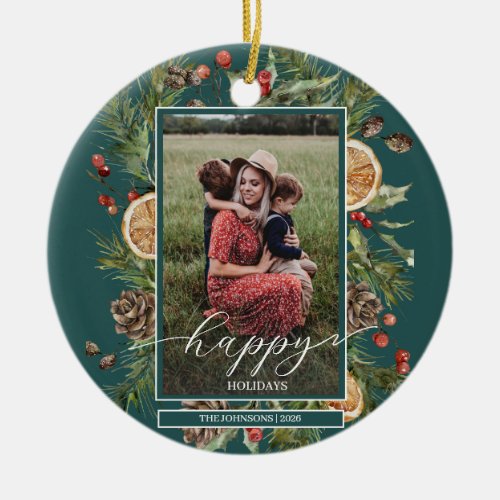 Rustic Floral Photo  Ceramic Ornament