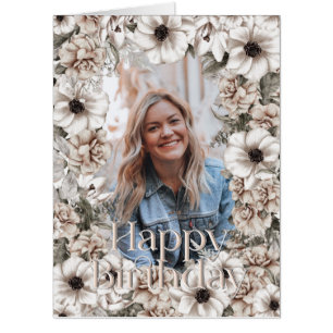 Rustic Floral Photo Extra Large Birthday Card