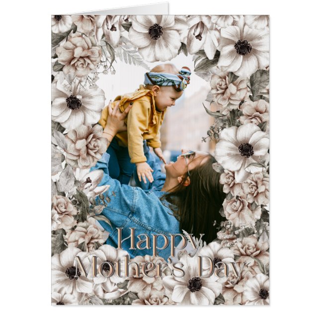 Rustic Floral Photo Extra Large Mother’s Day Card (Front)