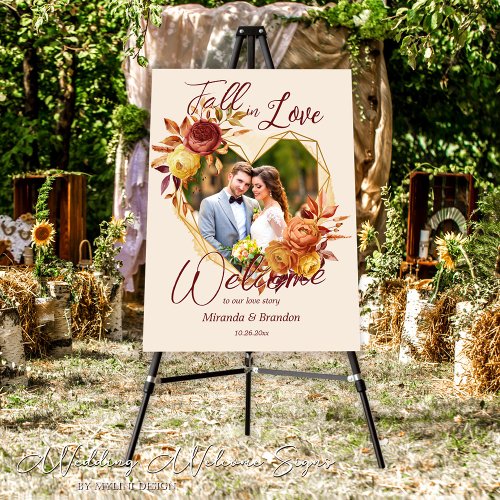 Rustic Floral Photo Fall Wedding Welcome Sign