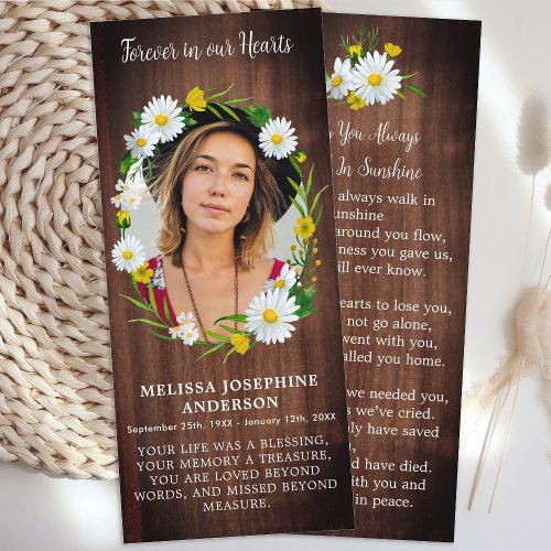 Rustic Floral Photo Funeral Memorial Prayer Card 