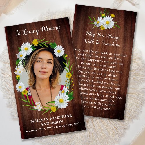Rustic Floral Photo Funeral Memorial Prayer Card