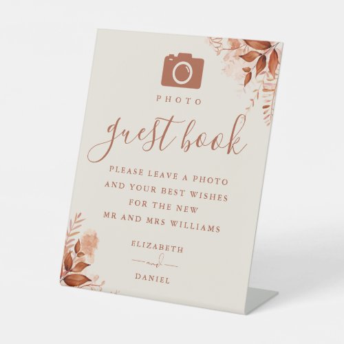 Rustic Floral Photo Guest Book Fall Wedding Pedestal Sign