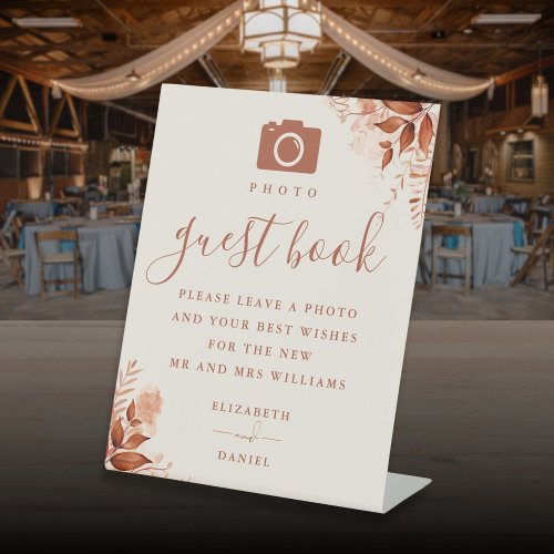 Rustic Floral Photo Guest Book Fall Wedding Pedestal Sign