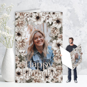 Rustic Floral Photo Oversized Birthday Card
