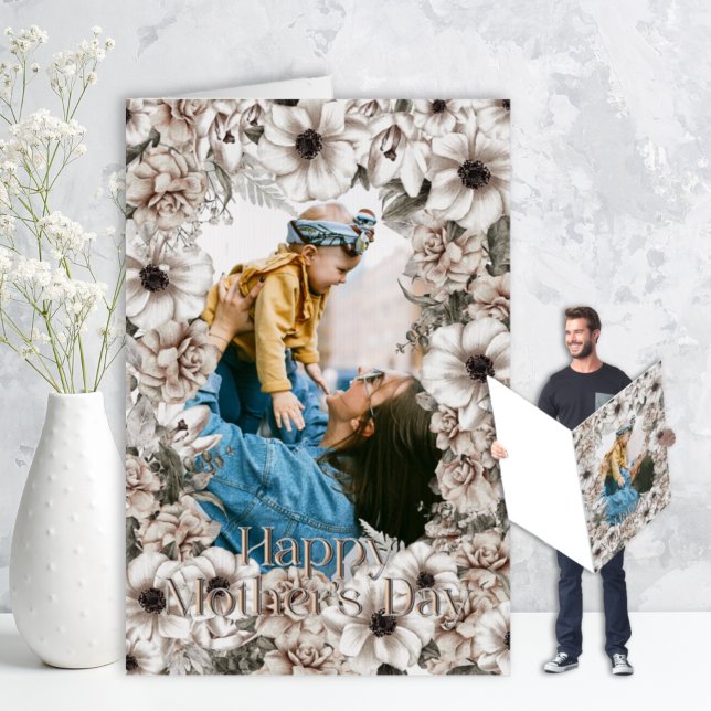 Rustic Floral Photo Oversized Mother’s Day Card (Creator Uploaded)