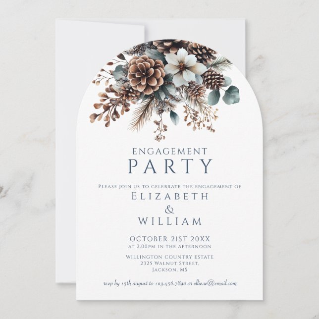 Rustic Floral Pinecone Engagement Party Arch Invitation (Front)