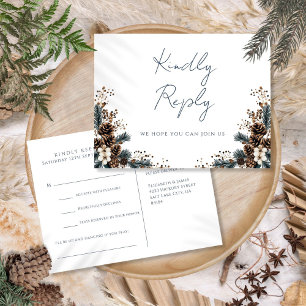 Rustic Floral Pinecones Song Request RSVP Postcard