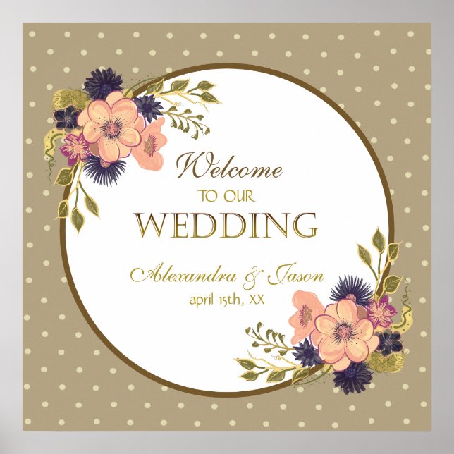 Rustic Floral Pink and Gold Welcome Wedding Poster (Front)