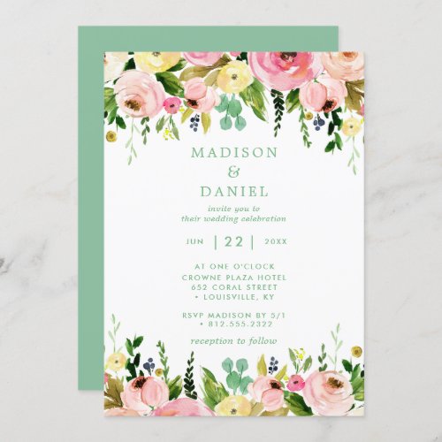 Wedding Invitations 11 Rustic Floral Pink And Mint Green Wedding Invitation