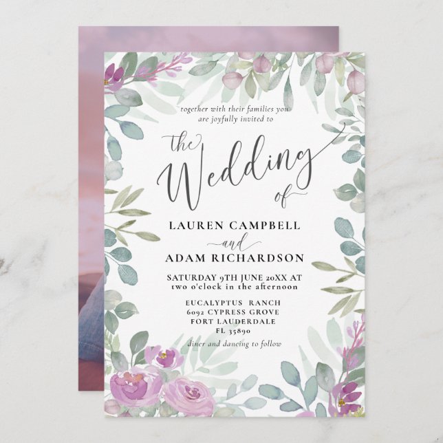 Rustic Floral Pink Botanical Wedding Invitation (Front/Back)