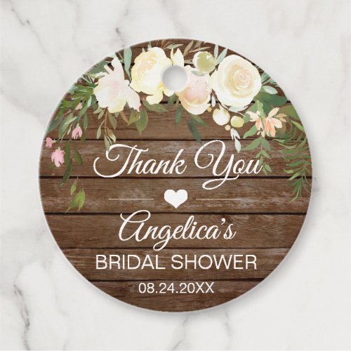 Rustic Floral Pink Bridal Shower Thank You Favor Tags