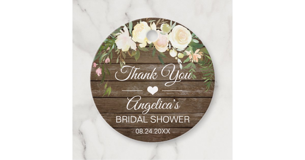 Rustic Floral Pink Bridal Shower Thank You Favor Tags | Zazzle