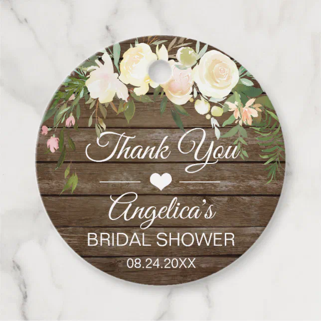 Rustic Floral Pink Bridal Shower Thank You Favor Tags | Zazzle