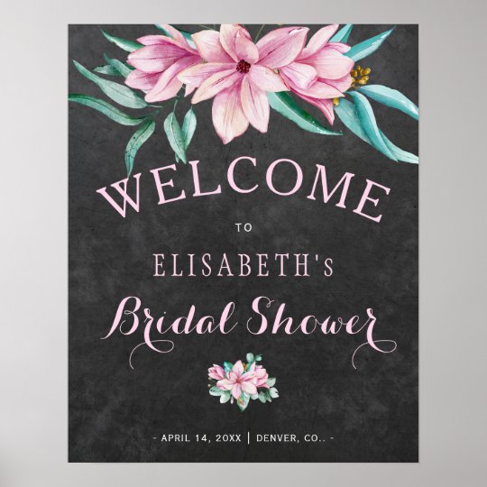 Rustic floral pink bridal shower sign