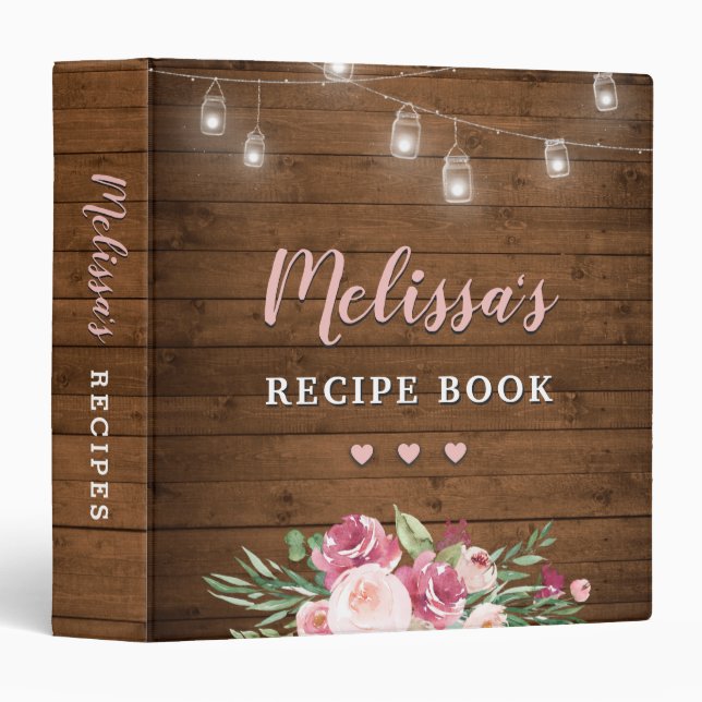 Rustic Floral Pink Family Recipe Kitchen Meal 3 Ring Binder (Front/Spine)