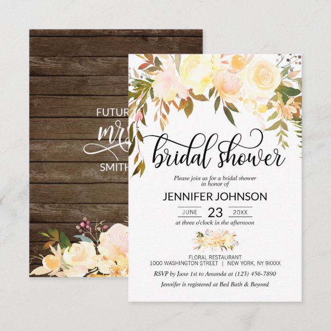 Rustic Floral Pink Orange Fall Bridal Shower Invitation (Front/Back)