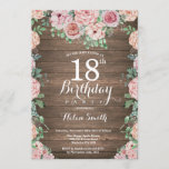 Rustic Floral Pink Peonies 18th Birthday Invitation<br><div class="desc">Rustic Floral Pink Peonies 18th Birthday Invitation for Women. Watercolor Floral Flower. Elegant Pink Rose and Peony Flowers. Adult Birthday. Rustic Wood Background. Country Vintage Retro. 13th 15th 16th 18th 20th 21st 30th 40th 50th 60th 70th 80th 90th 100th, Any Ages. For further customization, please click the "Customize it" button...</div>