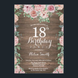 Rustic Floral Pink Peonies 18th Birthday Invitation<br><div class="desc">Rustic Floral Pink Peonies 18th Birthday Invitation for Women. Watercolor Floral Flower. Elegant Pink Rose and Peony Flowers. Adult Birthday. Rustic Wood Background. Country Vintage Retro. 13th 15th 16th 18th 20th 21st 30th 40th 50th 60th 70th 80th 90th 100th, Any Ages. For further customization, please click the "Customize it" button...</div>