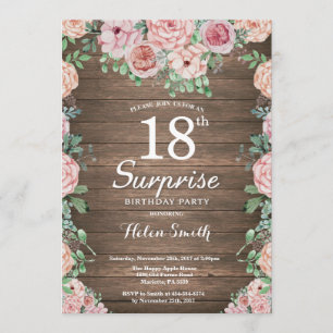 Rustic Floral Pink Peonies Surprise 18th Birthday Invitation