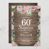 Rustic Floral Pink Peonies Surprise 60th Birthday Invitation (Front/Back)