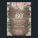 Rustic Floral Pink Peonies Surprise 60th Birthday Invitation<br><div class="desc">Rustic Floral Pink Peonies Surprise 60th Birthday Invitation for Women. Watercolor Floral Flower. Elegant Pink Rose and Peony Flowers. Adult Birthday. Rustic Wood Background. Country Vintage Retro. 13th 15th 16th 18th 20th 21st 30th 40th 50th 60th 70th 80th 90th 100th, Any Ages. For further customization, please click the "Customize it"...</div>