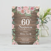 Rustic Floral Pink Peonies Surprise 60th Birthday Invitation (Standing Front)