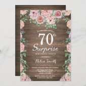 Rustic Floral Pink Peonies Surprise 70th Birthday Invitation (Front/Back)