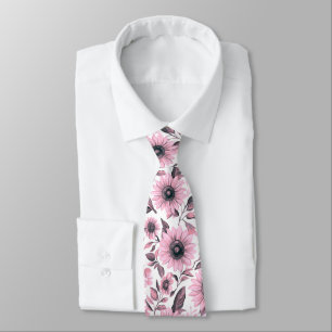 Rustic Floral Pink Sunflower Neck Tie