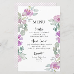 Rustic Floral Pink Watercolor Wedding Menu