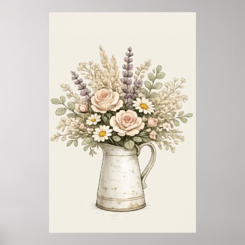 Rustic Floral Pitcher Poster