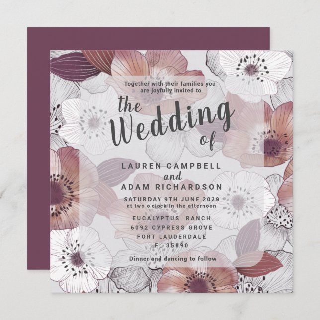 Rustic Floral Plum Purple Wedding Invitation (Front/Back)