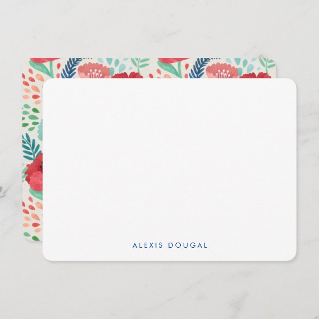 Rustic Floral Pretty Print Personalized Stationery Note Card (Front/Back)