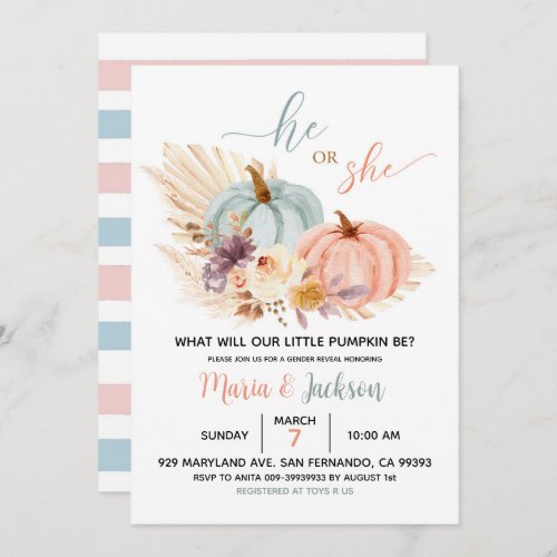 Rustic Floral Pumpkin Baby Gender Reveal Invite