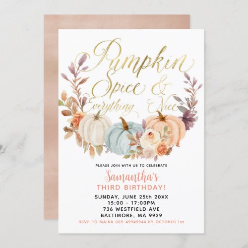 Rustic Floral Pumpkin Birthday Invitation