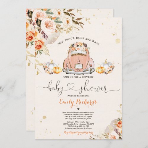Rustic Floral Pumpkin Drive By Baby Shower Invitation