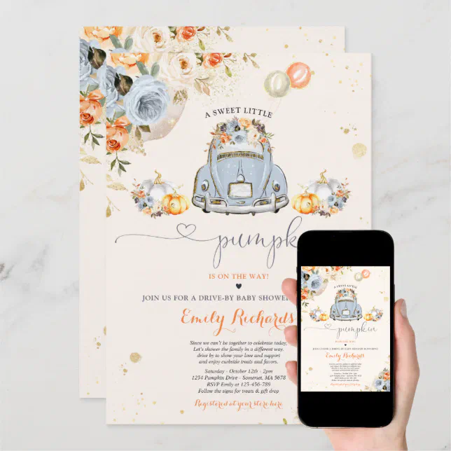 Rustic Floral Pumpkin Drive By Baby Shower Invitation Zazzle