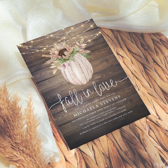 Rustic Floral Pumpkin Fall In Love Bridal Shower Invitation (Creator Uploaded)