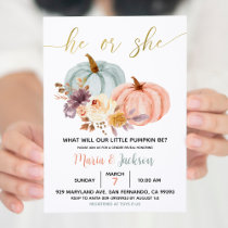 Rustic Floral Pumpkin Gender Reveal Party Invite