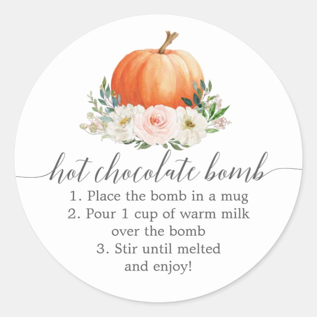 Rustic Floral Pumpkin Hot Chocolate Bomb Favor Classic Round Sticker (Front)
